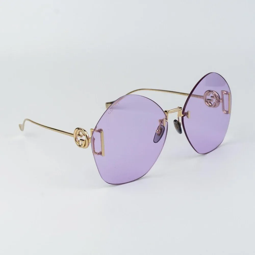 Gucci Women Sunglasses Gold Chain Violet Round GG1203S 001 NEW AUTHENTIC
